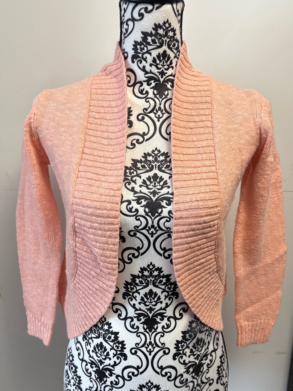 Blush & Bloom Open Front Peach Bolero Shrug Cardigan Sweater Size Medium